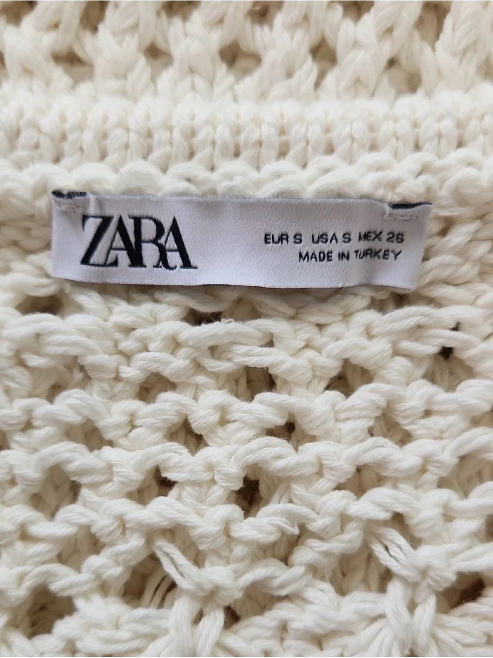 Zara Fringe Crochet Sweater Top Open Knit V-Neck Tassel Boho Beach Shirt